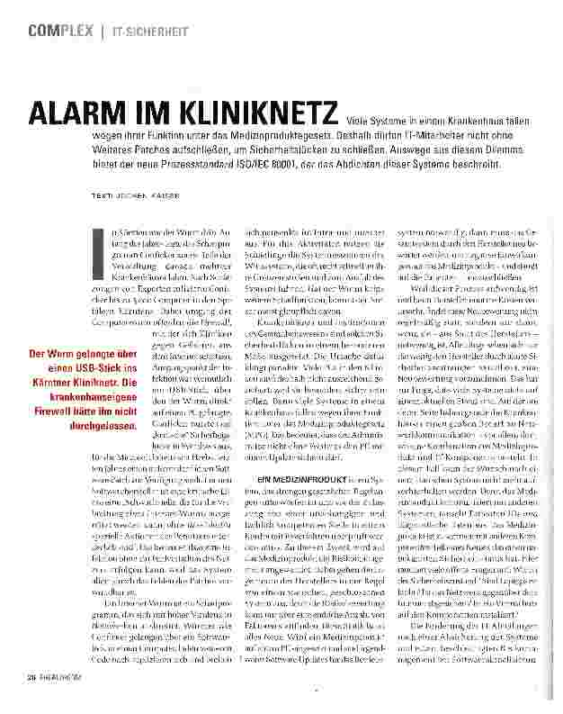 Vorschauseite 1: ALARM IM KLINIKNETZ