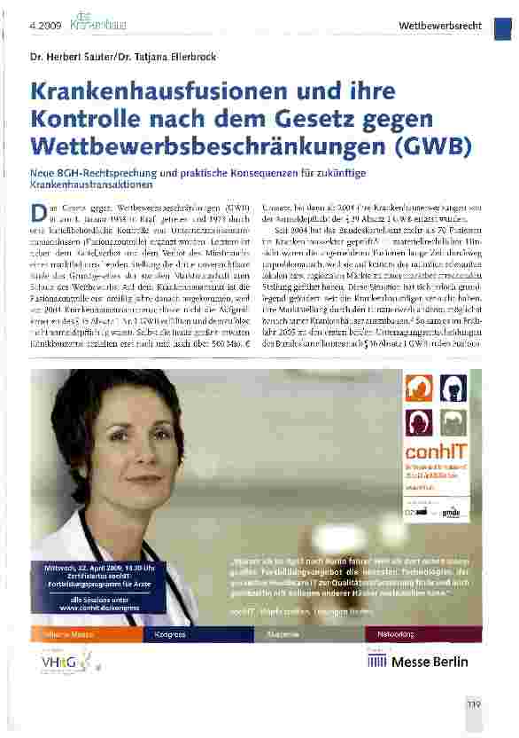 Vorschauseite 1: Krankenhausfusionen und ihre Kontrolle nach dem Gesetz gegen Wettbewerbsbeschränkungen (GWB)