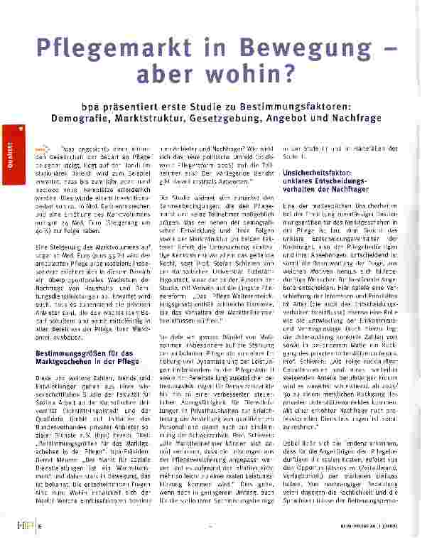Vorschauseite 1: Pflegemarkt in Bewegung aber wohin?