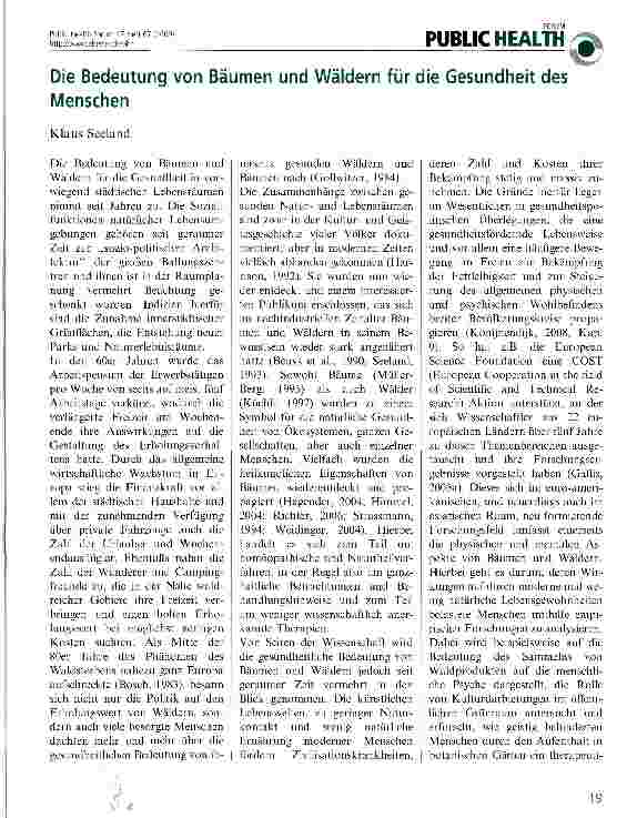 Vorschauseite 1: Die Bedeutung von Bäumen und Wäldern für die Gesundheit des Menschen