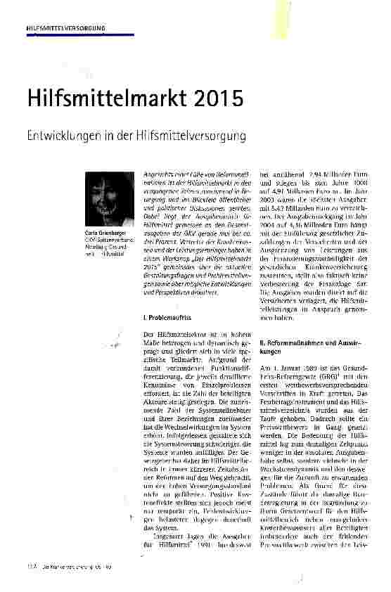 Vorschauseite 1: Hilfsmittelmarkt 2015Entwicklungen in der Hilfsmittelversorgung