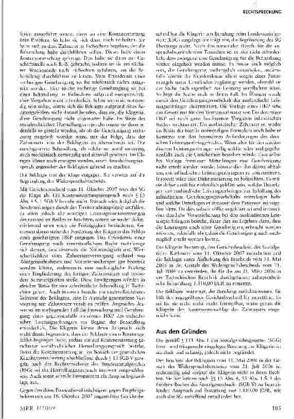 Vorschauseite 3: Kostenerstattung von zahnprothetischer Behandlung im EU-Ausland §§ 13 Abs. 4, 87 Abs. 1 a SGB V