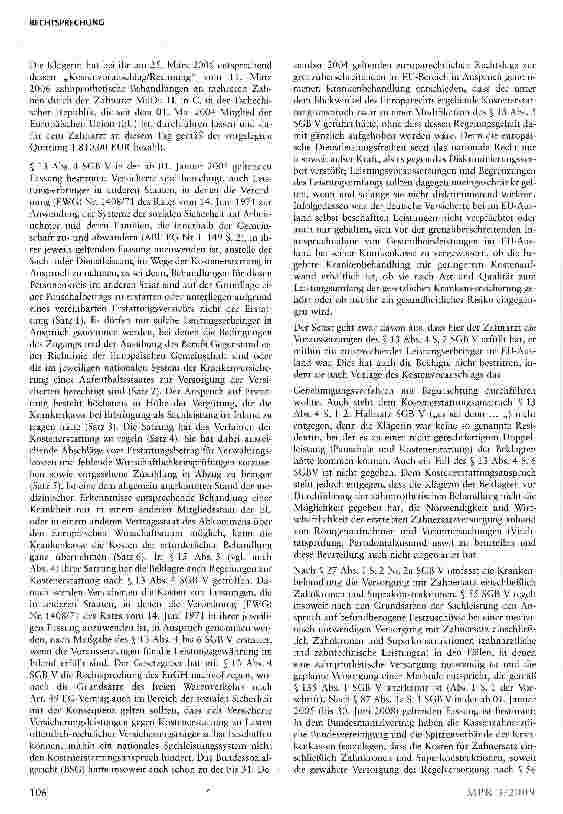 Vorschauseite 4: Kostenerstattung von zahnprothetischer Behandlung im EU-Ausland §§ 13 Abs. 4, 87 Abs. 1 a SGB V
