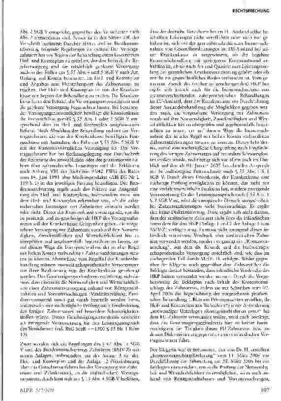Vorschauseite 5: Kostenerstattung von zahnprothetischer Behandlung im EU-Ausland §§ 13 Abs. 4, 87 Abs. 1 a SGB V