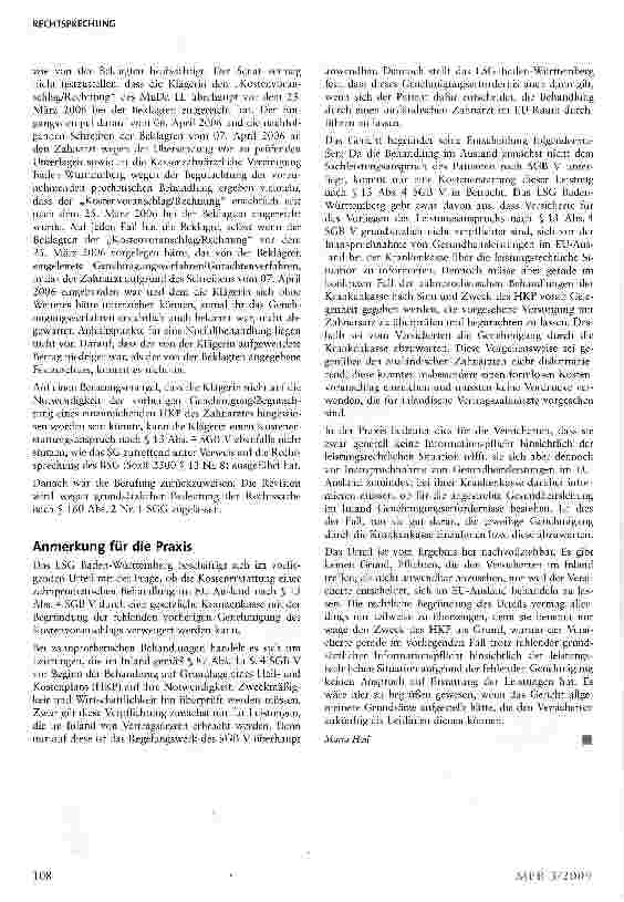 Vorschauseite 6: Kostenerstattung von zahnprothetischer Behandlung im EU-Ausland §§ 13 Abs. 4, 87 Abs. 1 a SGB V