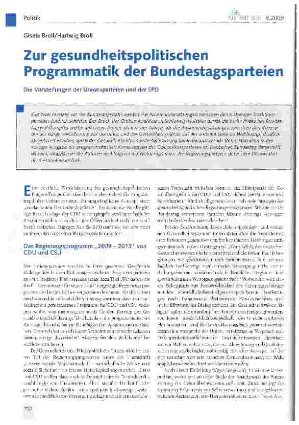 Vorschauseite 1: Zur gesundheitspolitischen Programmatik der Bundestagsparteien