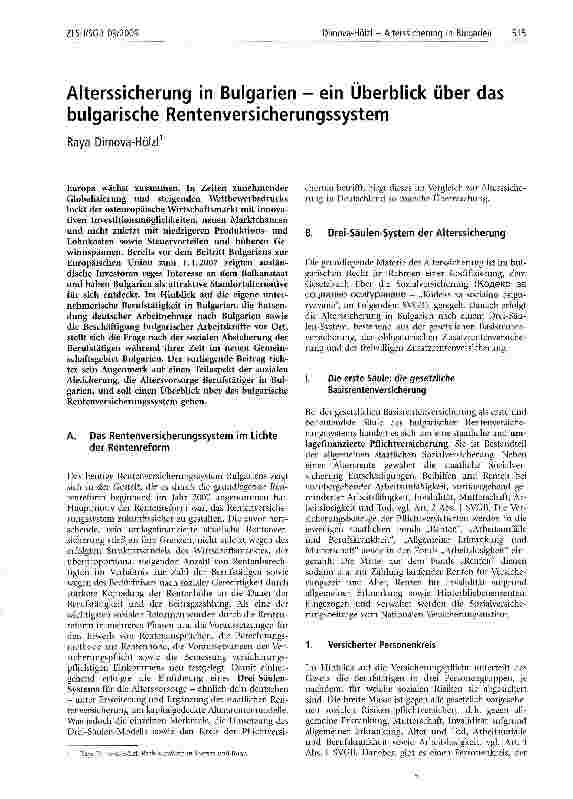 Vorschauseite 1: Alterssicherung in Bulgarien - ein Überblick über das bulgarische Rentenversicherungssystem