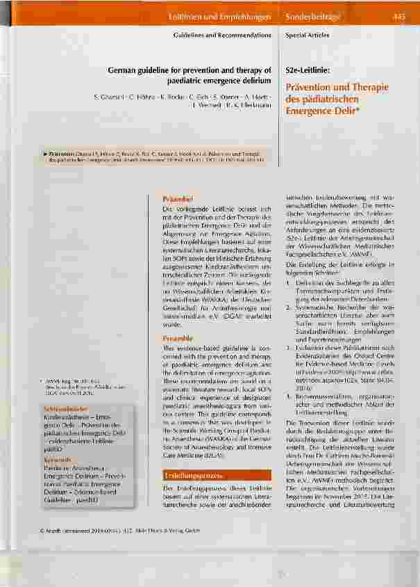 Vorschauseite 1: Prävention und Therapie des pädiatrischen Emergence Delir