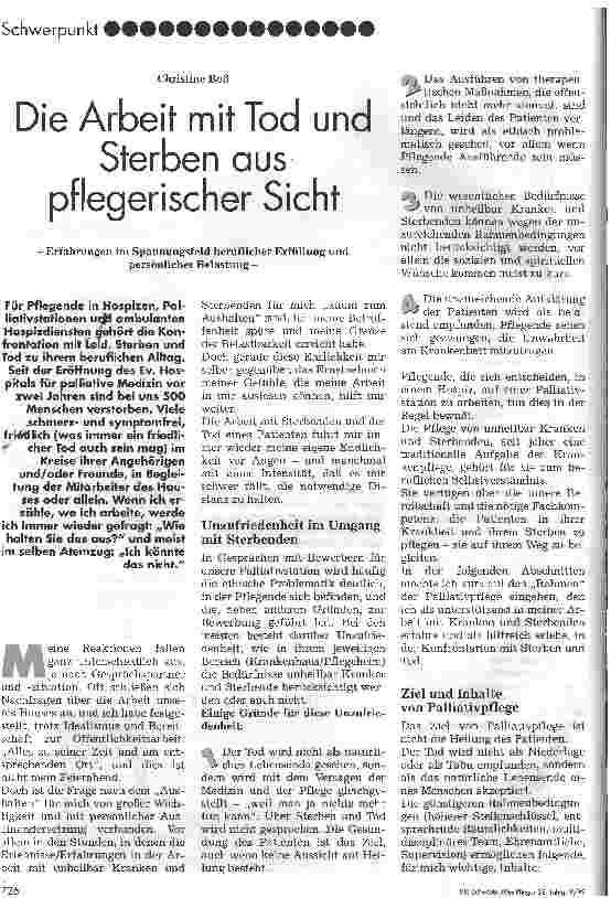 Vorschauseite 1: Die Arbeit mit Tod und Sterben aus pflegerische Sicht