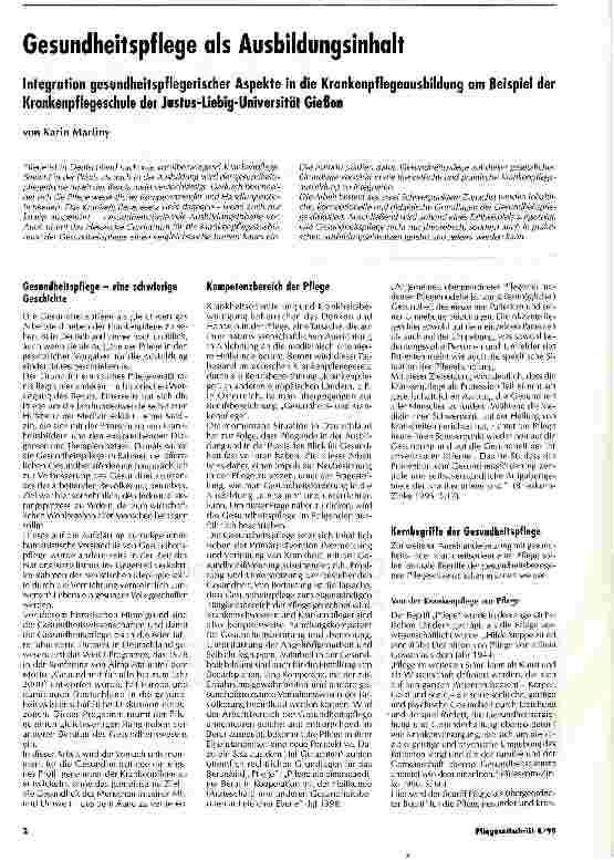 Vorschauseite 1: Gesundheitspflege als Ausbildungsinhalt