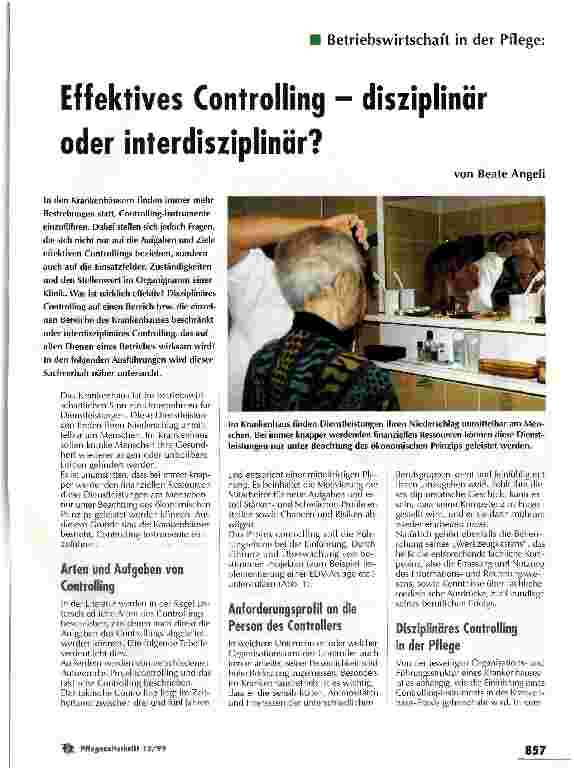 Vorschauseite 1: Effektives Controlling - disziplinär oder interdisziplinär? Betriebswirtschaft in der Pflege