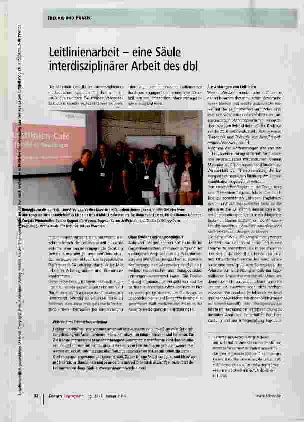 Vorschauseite 1: Leitlinienarbeit eine Säule interdisziplinärer Arbeit des dbl