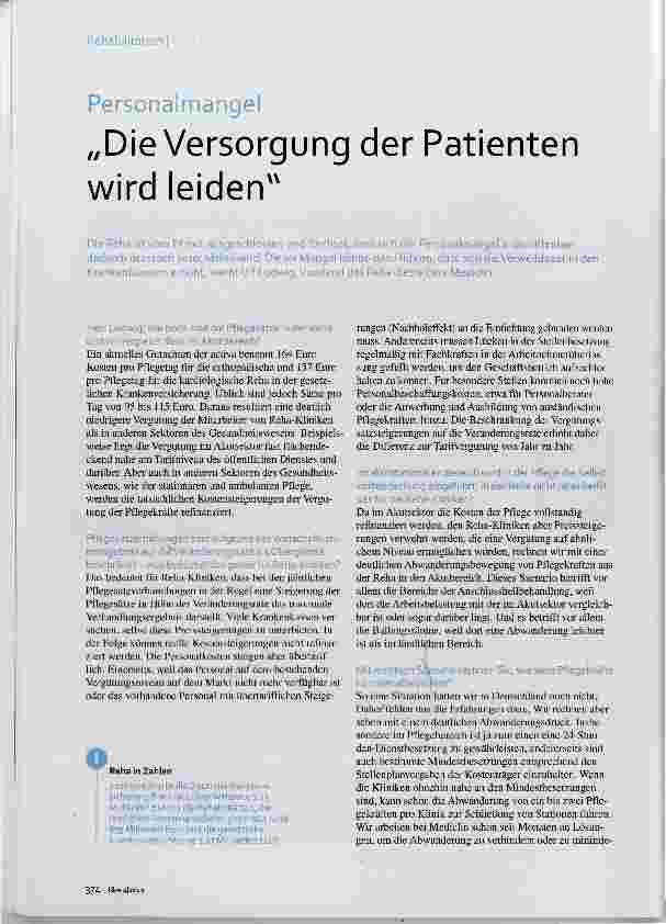 Vorschauseite 1: Die Versorgung der Patienten wird leiden