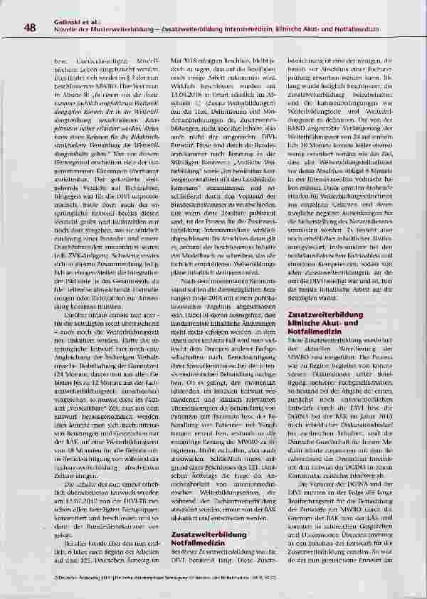 Vorschauseite 3: Novelle der Musterweiterbildung Zusatzweiterbildung Intensivmedizin, klinische Akutund Notfallmedizin