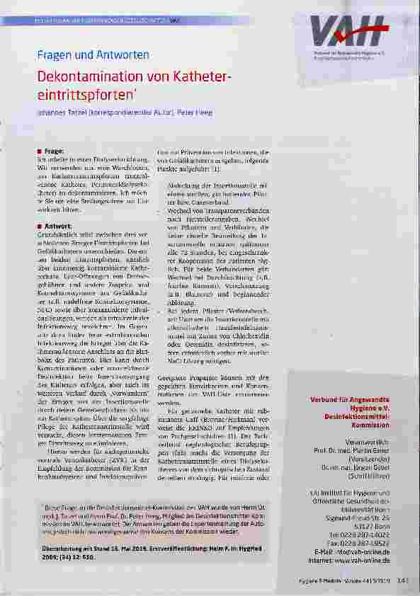 Vorschauseite 1: Dekontamination von Kathetereintrittspforten