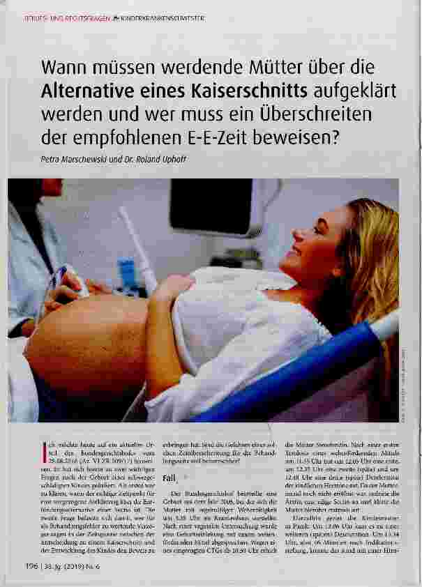 Vorschauseite 1: Wann müssen werdende Mütter über die Alternative eines Kaiserschnitts aufgeklärt werden und wer muss ein Überschreiten der empfohlenen E-E-Zeit beweisen?
