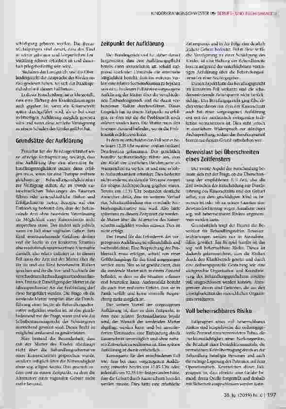 Vorschauseite 2: Wann müssen werdende Mütter über die Alternative eines Kaiserschnitts aufgeklärt werden und wer muss ein Überschreiten der empfohlenen E-E-Zeit beweisen?