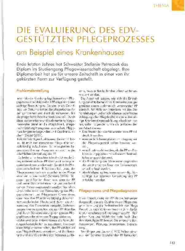 Vorschauseite 1: DIE EVALUIERUNG DES EDVGESTÜTZTEN PFLEGEPROZESSES am Beispiel eines Krankenhauses