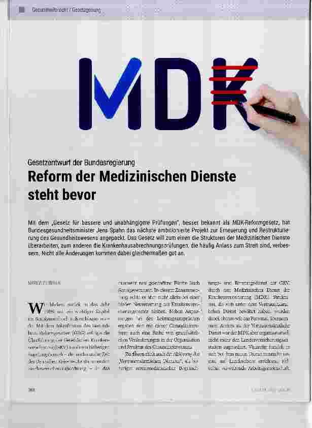Vorschauseite 1: Reform der Medizinischen Dienste steht bevor