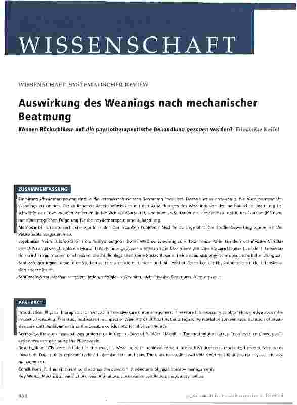 Vorschauseite 1: Auswirkung des Weanings nach mechanischer Beatmung