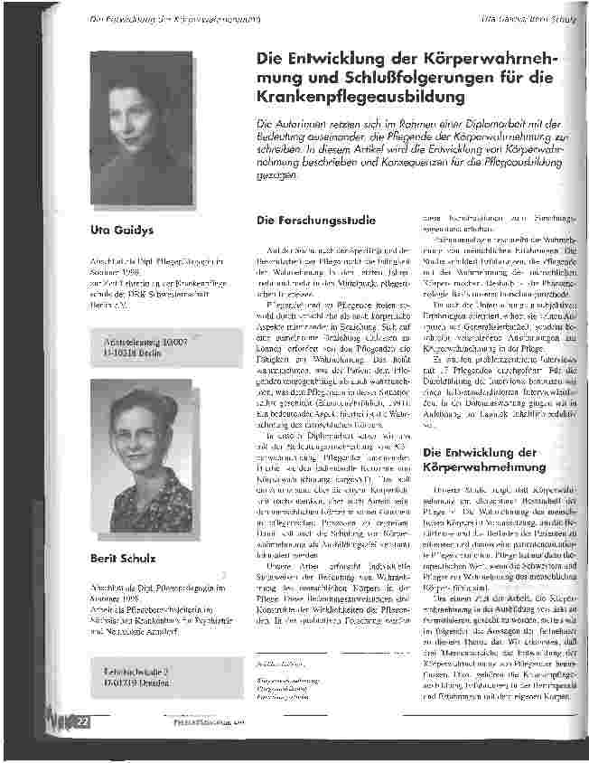 Vorschauseite 1: Die Entwicklung der Körperwahrnehmung und Schlußfolgerungen für die Krankenpflegeausbilddung