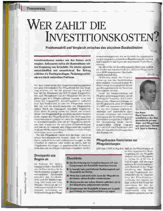 Vorschauseite 1: Wer zahlt die Investitionskosten? Problemaufriß und Vergleich zwischen den einzelnen Bundesländern