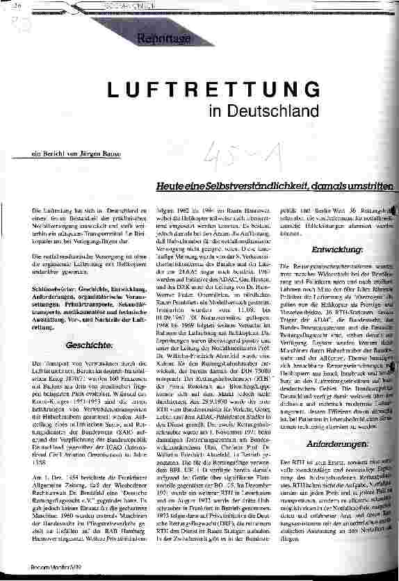 Vorschauseite 1: Luftrettung in Deutschland Heute eine Selbstverständlichkeit, damals umstritten