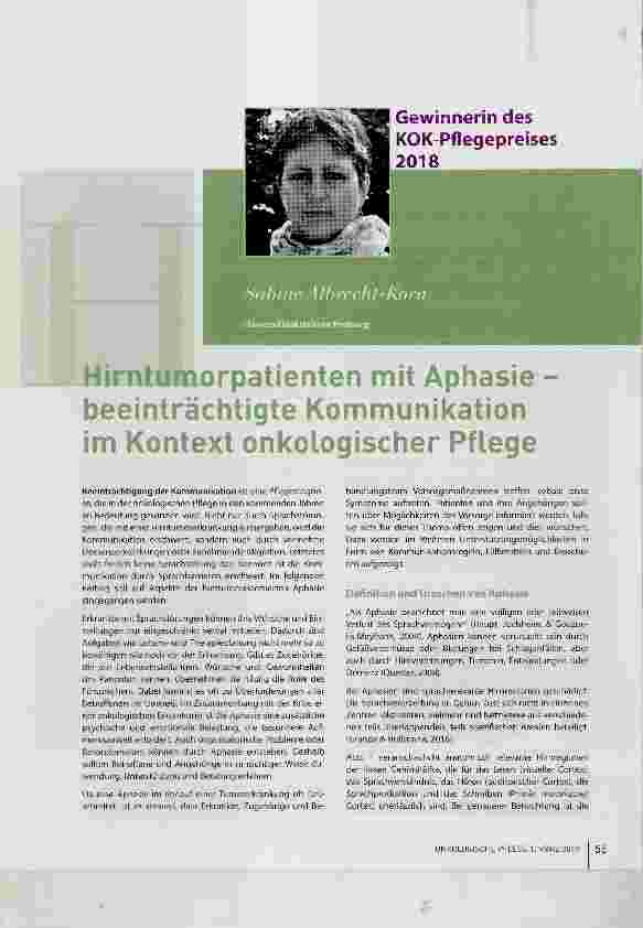 Vorschauseite 1: Hirntumorpatienten mit Aphasie - beeinträchtigte Kommunikation im Kontext onkologischer Pflege