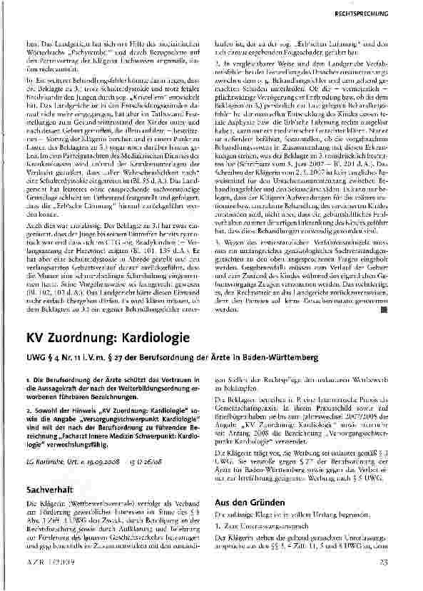 Vorschauseite 1: KV Zuordnung: Kardiologie