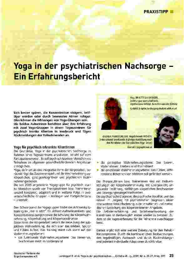 Vorschauseite 1: Yoga in der psychiatrischen Nachsorge -Ein Erfahrungsbericht