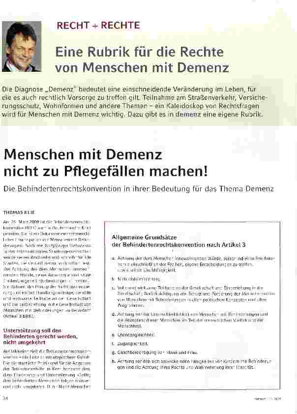 Vorschauseite 1: Menschen mit Demenz nicht zu Pflegefällen machen!