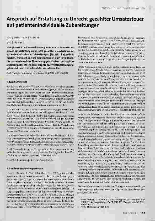 Vorschauseite 1: Anspruch auf Erstattung zu Unrecht gezahlter Umsatzsteuer auf patientenindividuelle Zubereitungen
