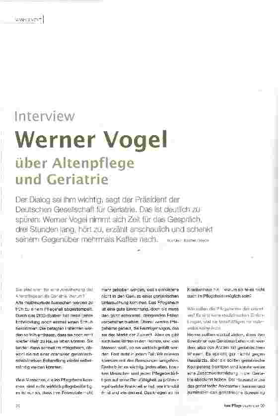 Vorschauseite 1: Werner Vogel über Altenpflege und Geriatrie