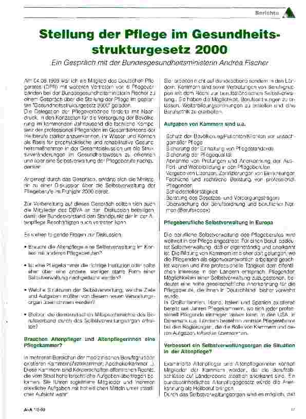 Vorschauseite 1: Stellung der Pflege im Gesundheitsstrukturgesetz 2000