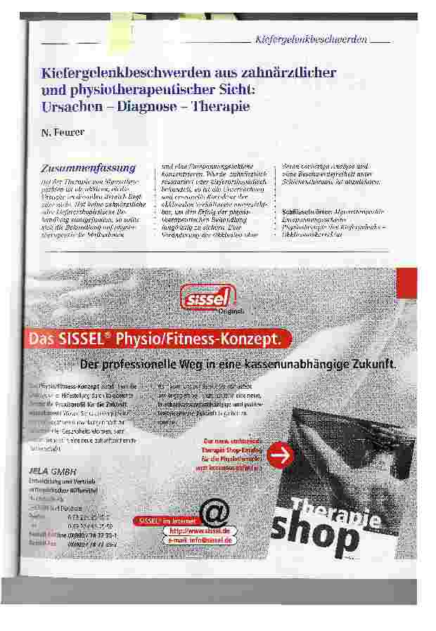 Vorschauseite 1: Kiefergelenkbeschwerden aus zahnärztlicher und physiotherapeutischer Sicht: Ursachen - Diagnose - Therapie
