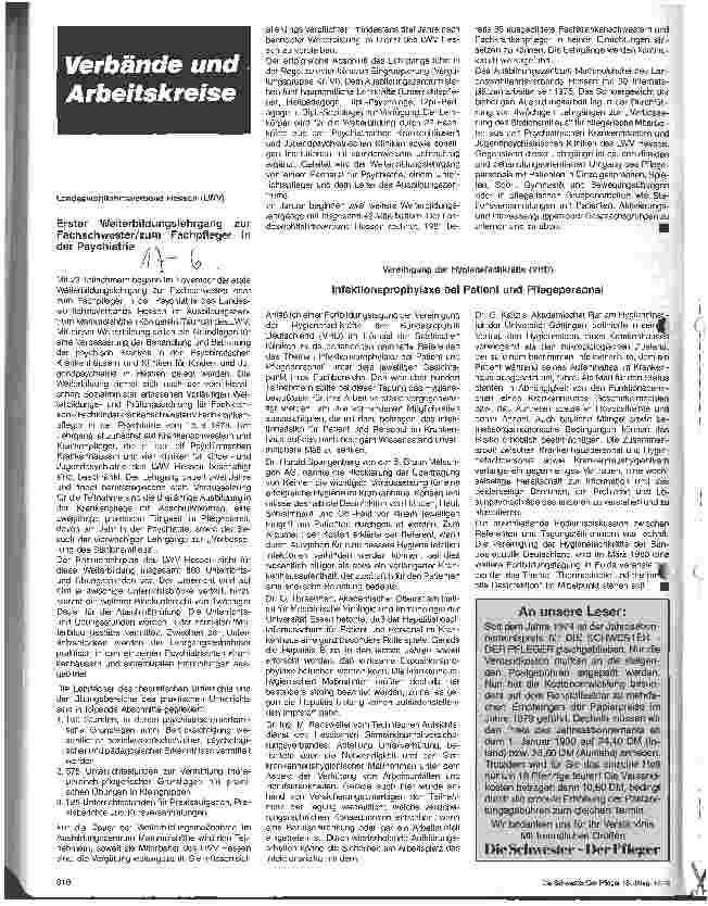 Vorschauseite 1: Erster Weiterbildungslehrgang zur Fachschwester/ zum Fachpfleger in der Psychiatrie