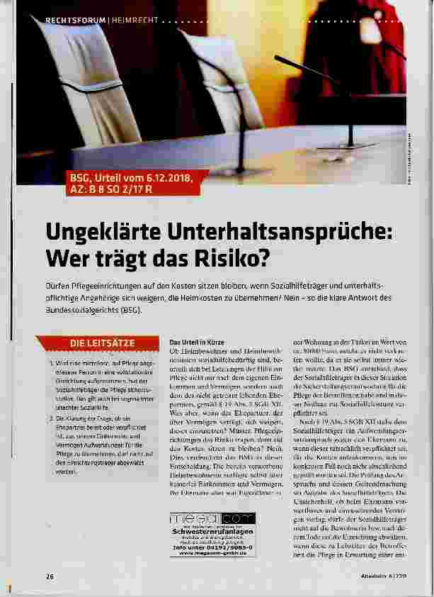 Vorschauseite 1: Ungeklärte Unterhaltsansprüche: Wer trägt das Risiko?