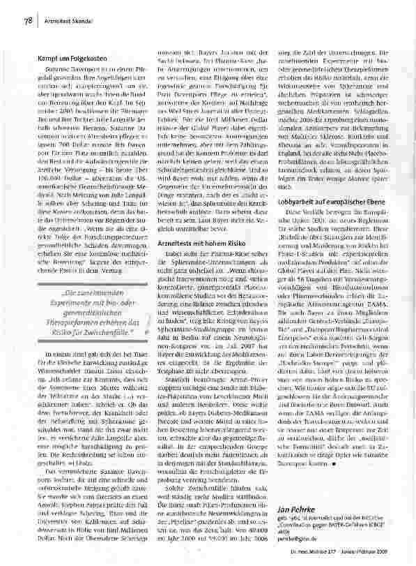 Vorschauseite 3: Parkinson-Kranke geschädigt Arzneitest-Skandal bei Bayer Schering Pharma