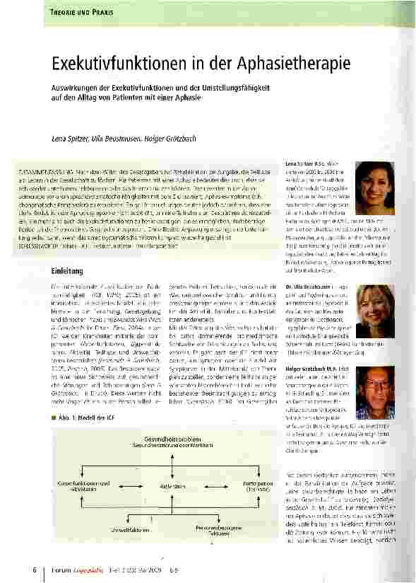 Vorschauseite 1: Exekutivfunktionen in der AphasietherapieAuswirkungen der Exekutivfunktionen und der Umstellungsfähigkeit auf den Alltag von Patienten mit einer Aphasie
