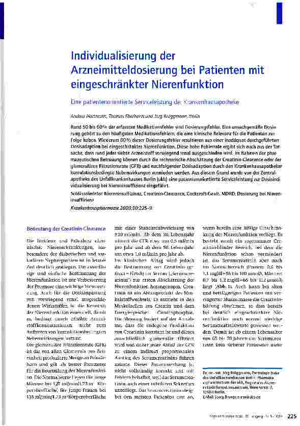 Vorschauseite 1: Individualisierung der Arzneimitteldosierung bei Patienten mit eingeschränkter Nierenfunktion
