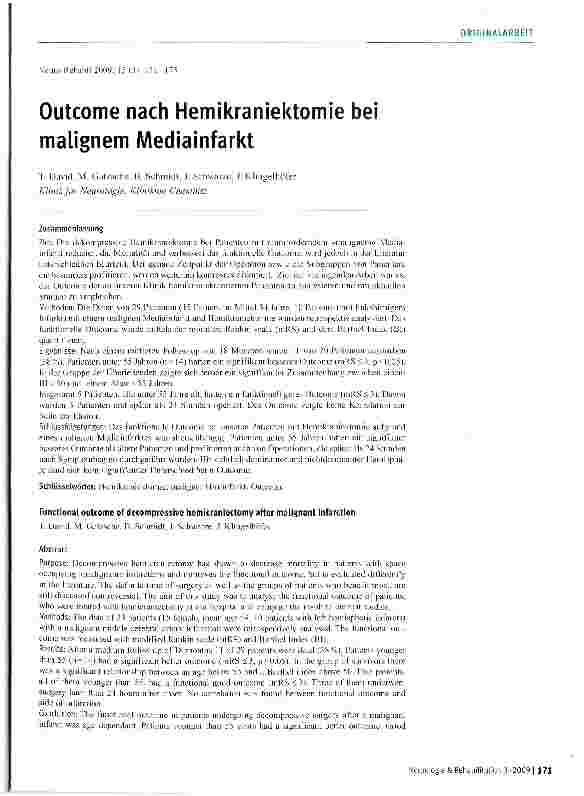 Vorschauseite 1: Outcome nach Hemikraniektomie bei malignem Mediainfarkt