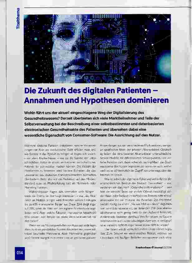 Vorschauseite 1: Die Zukunft des digitalen Patienten Annahmen und Hypothesen dominieren