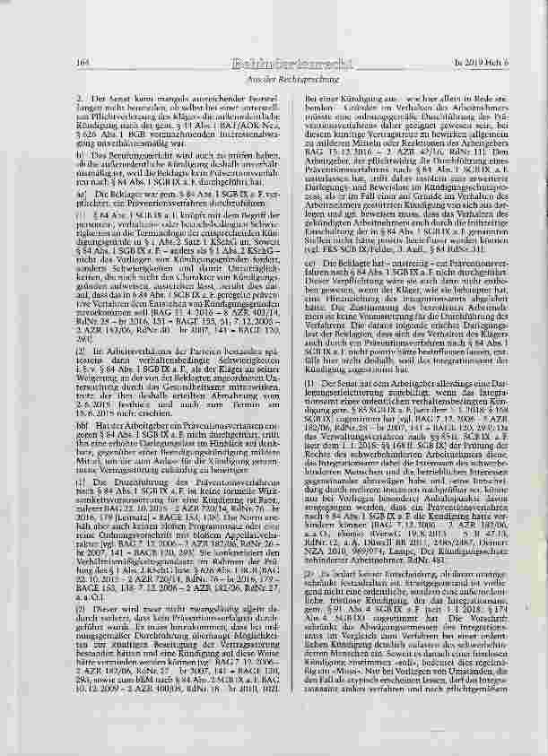 Vorschauseite 6: TVG § 1; BGB § 626 Abs. 1; SGB IX §§ 84 Abs. 1 und Abs. 2, 167 Abs. 1Außerordentliche Kündigung mit Auslauffrist - Verweigerung einer amtsärztlichen Untersuchung zur Feststellung…