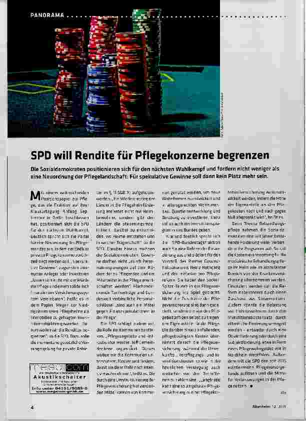 Vorschauseite 1: SPD will Rendite für Pflegekonzerne begrenzen