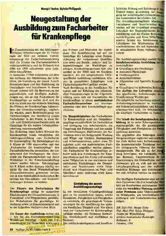 Vorschauseite 1: Neugestaltung der Ausbildung zum Facharbeiter für Krankenpflege