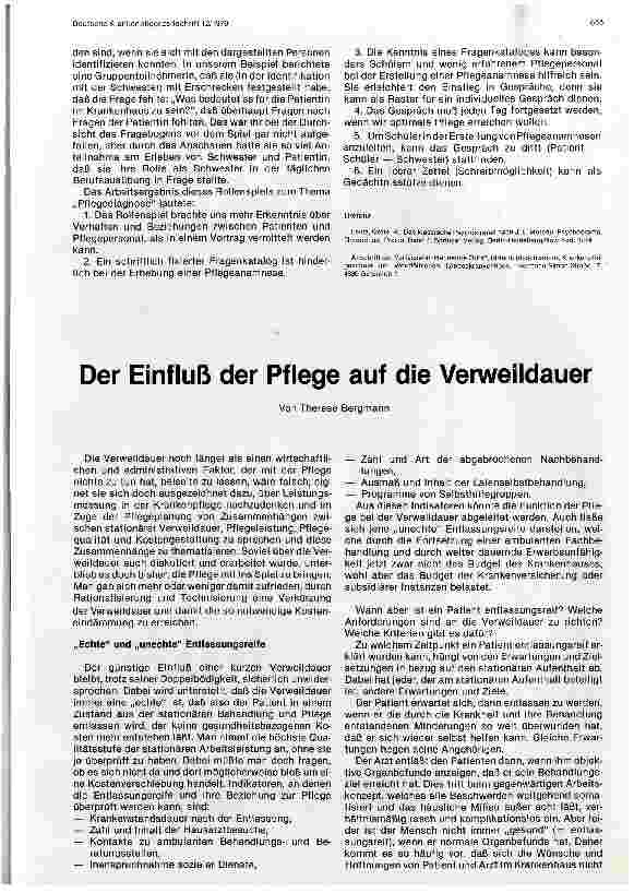 Vorschauseite 1: Der Einfluß der Pflege auf die Verweildauer