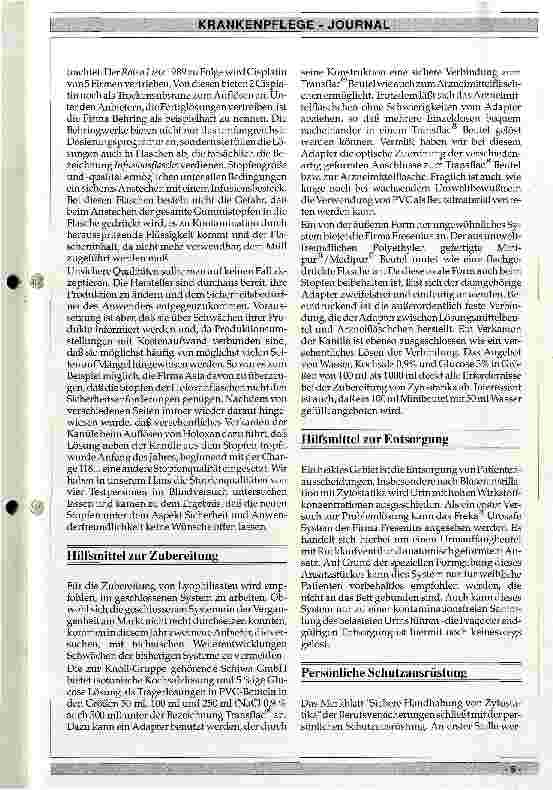 Vorschauseite 2: Zytostatika sicher handhaben Mehr Sicherheit beim Umgang mit Zytostatika durch Hilfsmittel