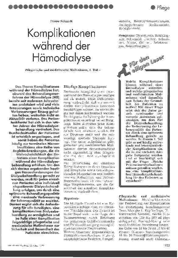 Vorschauseite 1: Komplikationen während der Hämodialyse Pflegerische und medizinische Maßnahmen, Teil 1