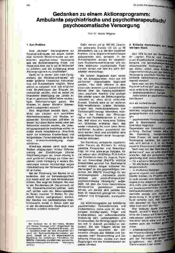 Vorschauseite 1: Gedanken zu einem Aktionsprogramm: Ambulante psychiatrische und psychotherapeutisch/psychosomatische Versorgung