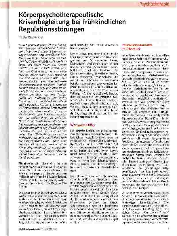 Vorschauseite 1: Körperpsychotherapeutische Krisenbegleitung bei frühkindlichen Regulationsstörungen